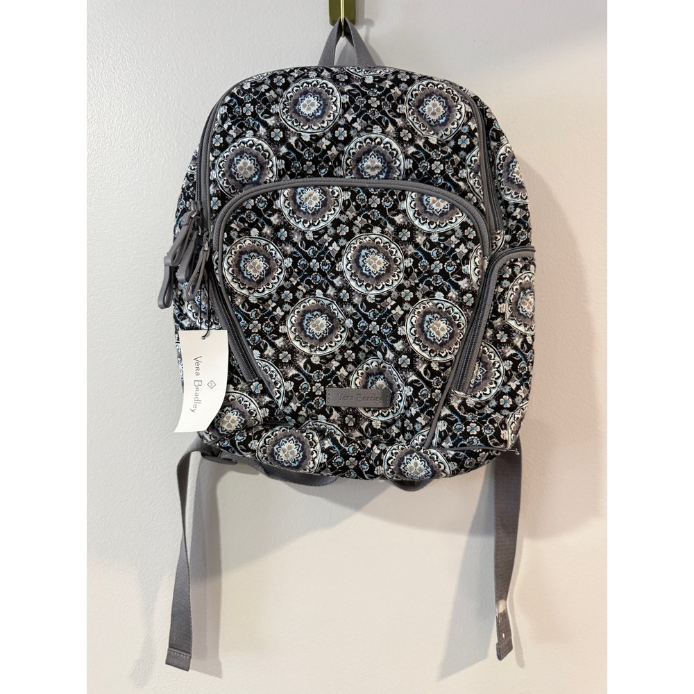 Vera Bradley Moon Terrace Quilted Cotton Backpack Medallion Print Black Grey NWT